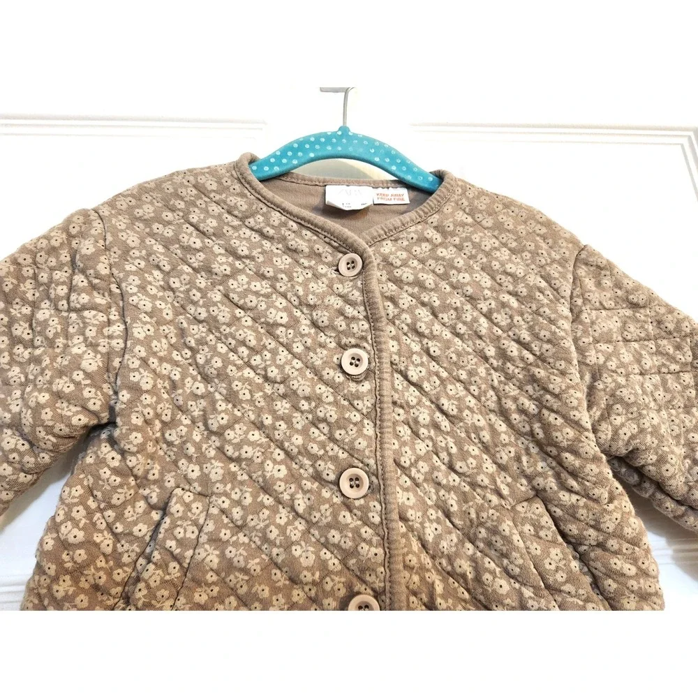 ZARA Quilted Cotton Jacket Baby Girl Size 1-1.5 years Button up Pockets
